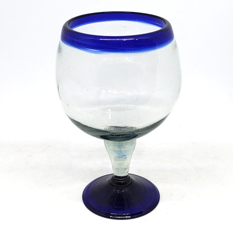 Wholesale MEXICAN GLASSWARE / Cobalt Blue Rim 24 oz Shrimp Cocktail Chabela Glasses  / These 'Chabela' glasses are used all over Mexican beaches to serve cold shrimp cocktail or Micheladas. Their name comes from a woman named Chabela, whose exhuberant curves were similar to those in the glass.